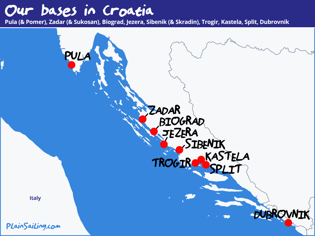 Our Yacht Charter bases in Croatia - Split, Dubrovnik, Zadar, Trogir, Kastela, Jezera, Biograd, Pula